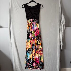 Boohoo Womens Floral Maxi Dress 6 Black Galaxy Smock V-neck Resortwear Stretch